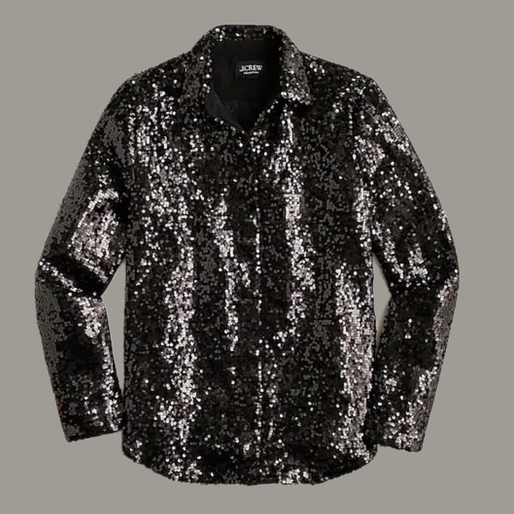J. Crew Collections Black Sequin Button Up Shirt … - image 1